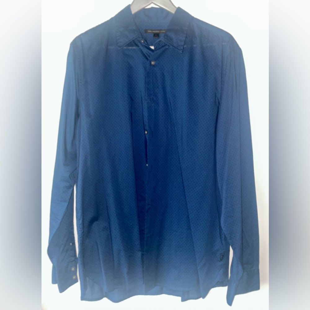 JOHN VARVATOS U.S.A MENS SHIRT LONG SLEEVE COTTON  LARGE BLUE SUBTLE POLKA-DOT